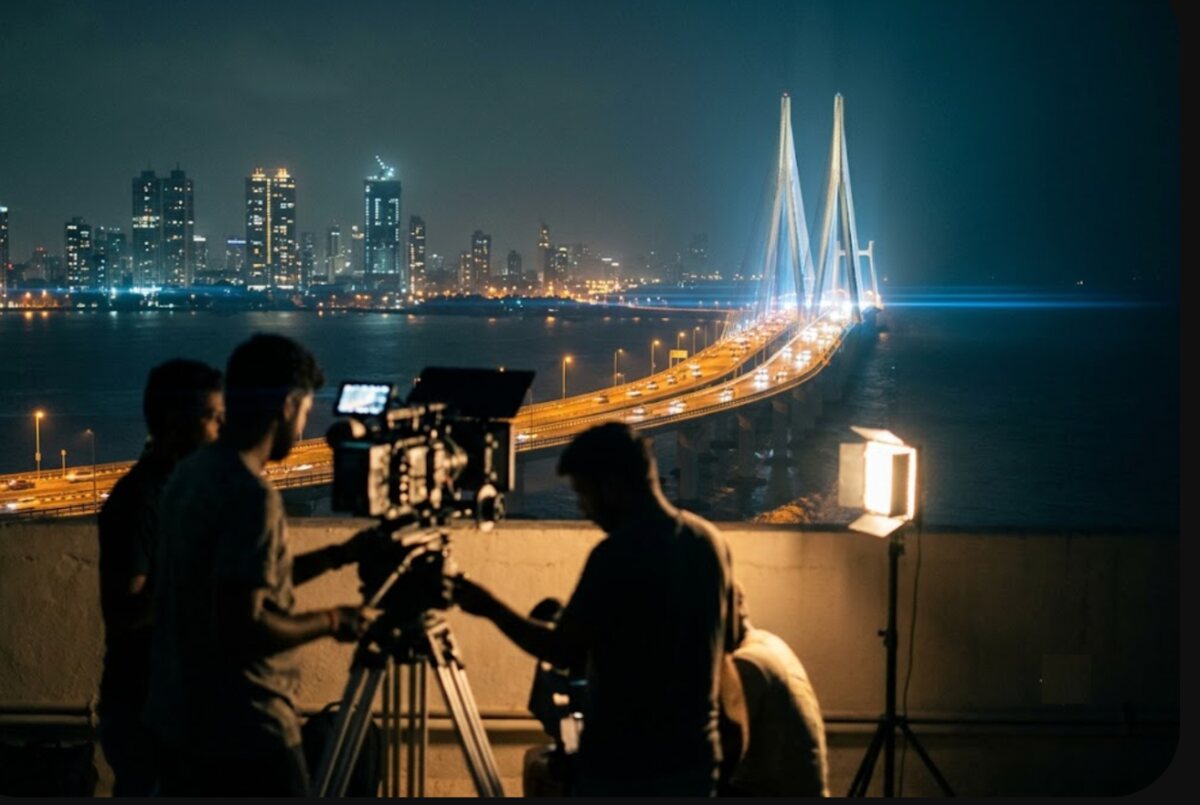 Mumbai at blue hour, seen through a film camera